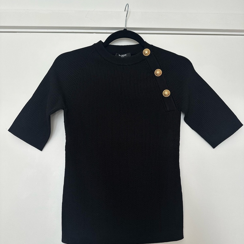 Balmain Black Top with Gold Buttons